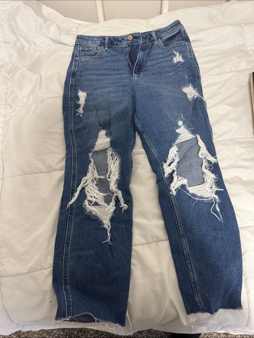 Hollister Dark Blue Distressed Straight-Leg Jeans